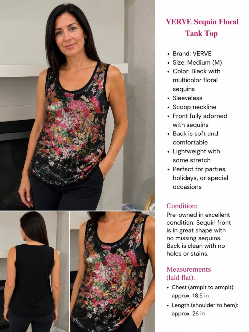 VERVE Floral Sequin Sleeveless Top